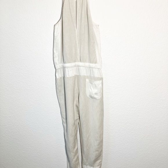 🔥 SALE🔥 Young Broke & Fabulous sea salt tan linen blend Diego jumpsuit Sm - Picture 5 of 14